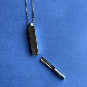 Hexagonal Stainless Steel Secret Mini Vial Pendant Necklace with hidden spoon